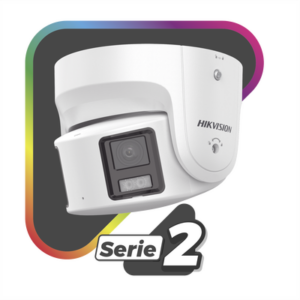 Cámara Turret IP Panorámica / 8 Megapixel / Dual Lente 4 mm 180° / Color 24/7 / WDR 130 dB / Luz Blanca 30 m (98.4 ft) / IP67 / PoE / Audio Bidireccional / AcuSense