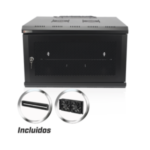Gabinete Rack de Pared / 19 Pulgadas / 6U / 600 x 550 x 368 mm (23.6 x 21.7 x 14.5 in) / Carga Estática 60 kg / IP20 / Ventiladores AC / Panel Cepillo para Cables