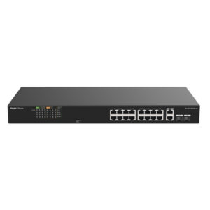 Switch PoE+ No Administrable / 16 Puertos 10/100 PoE+ / 2 Uplinks Gigabit / 2 SFP Combo / 120W PoE / 7.2 Gbps / Sin Ventilador