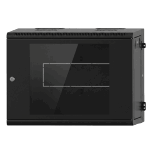 Gabinete Rack / 9U / Montaje en Pared / Puerta de Cristal Templado / Carga 80 kg / Abatible 120° / Ventilación 120 mm / Acero Calibres 18-22