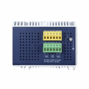 Switch Ethernet Gestionado Capa 3 Industrial DIN-rail / 8 Puertos RJ45 Gigabit / 4 Puertos SFP+ 10G / Temp. -40 a 75°C / Protección ESD 6kV DC / Recuperación ERPS