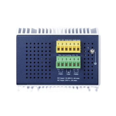 Switch Ethernet Gestionado Capa 3 Industrial DIN-rail / 8 Puertos RJ45 Gigabit / 4 Puertos SFP+ 10G / Temp. -40 a 75°C / Protección ESD 6kV DC / Recuperación ERPS