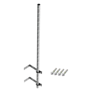 Mástil de Montaje en Pared / Acero Galvanizado / 3 m (9.8 ft) de Altura / Diámetro 1-1/4' Ced. 30 / Herrajes Tipo L y Abrazaderas Tipo U