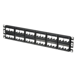Panel de Parcheo Modular / 48 Puertos / 2 UR / Plano / Sin Blindaje / Mini-Com / Rack 19"