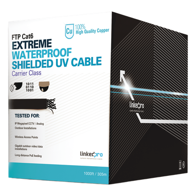 Bobina de Cable Cat6+ / 305 m (1000 pies) / Calibre 23 AWG / FTP Blindado / Exterior UV / CMX / UL