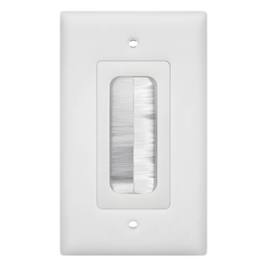 Placa de Pared Pasa Cable / Tipo Cepillo / 1 Puerto / Montaje Vertical / Cerdas Antipolvo / Color Blanco