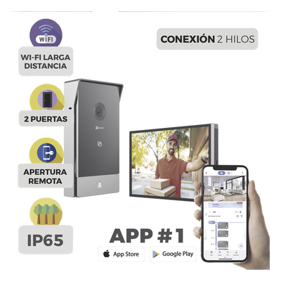 Videoportero IP / 2 Hilos / Monitor 7' Touchscreen / 2K 162° / Wi-Fi Dual 2.4/5 GHz / 2 Salidas de Apertura / IP65