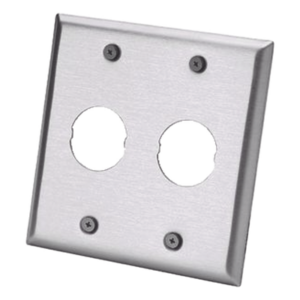 Placa de Pared Doble Industrial / 2 Puertos / Acero Inoxidable / 4.59x4.5x0.16 in / Montaje Vertical