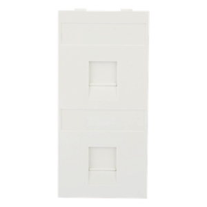Placa Plana de Voz y Datos / Guardapolvo Integrado / 2 Puertos Keystone / Perfil 5 mm / 108 × 52 mm / 4.25 × 2.05 pulgadas / Color Blanco