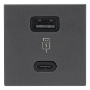 Módulo de Carga USB Doble / 30W PD+QuickCharge / USB-A + USB-C / 45x45 mm / Grafito
