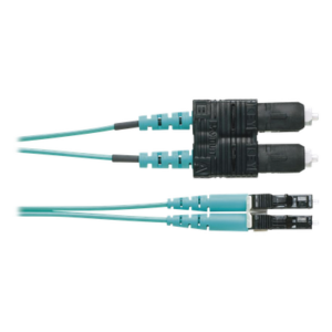 Jumper de Fibra Óptica / Multimodo OM3 50/125 / LC-SC Dúplex / OFNR Riser / Aqua / 1 m (3.28 ft)