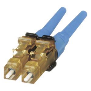 Conector de Fibra Óptica LC Duplex OptiCam, Monomodo 9/125 OS2, Pre-pulido, Color Azul