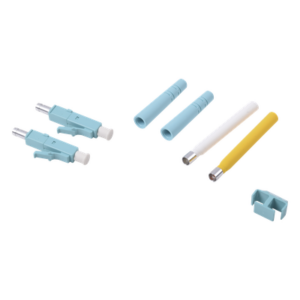 Conector de Fibra Óptica LC Duplex / Epoxi y Pulido / Multimodo / Fibra Recubierta / Color Aqua / 50 Unidades por Caja