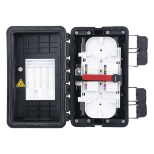 Caja de Distribución de Fibra Óptica / 96 Empalmes / IP65 Exterior / 4 Charolas / Polipropileno + Fibra de Vidrio UV / 2 Entradas 8-20mm y 5-16mm