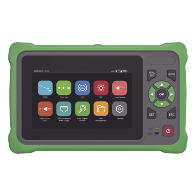 OTDR Touch / Longitudes de Onda 1310nm y 1550nm / Rango Dinámico 26/24 dB / VFL 10mW / OPM / Mapeo de Cables RJ45 / Batería 5000 mAh / Alcance hasta 260 km