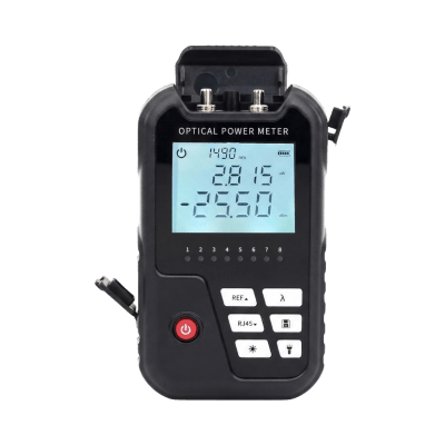 Medidor de Potencia Óptica / Rango -50dBm a 26dBm / Detector InGaAs 800-1700nm / VFL 2mW 650nm / Probador RJ45 hasta 300m / 120h Operación Continua