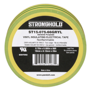 Cinta Eléctrica de Aislamiento / PVC 0.13 mm (5 mil) / 19.05 mm x 20.12 m (66 ft) / Adhesivo a Presión / Amarillo/Verde