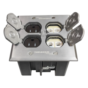 Caja de Piso Empotrable / Tapa Abatible Aluminio / Energía 127 V + Datos Voz/Datos / 2 Contactos 15A / 2 Módulos Keystone / Interior