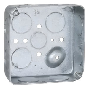 Caja Cuadrada Eléctrica / 4 x 4" / Profundidad 1-1/2" / 21 in³ / 11 Entradas 3/4" y 1 Entrada 1/2" / Acero Galvanizado / Resistencia al Fuego 2 Horas