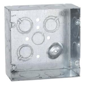 Caja Cuadrada de Acero Galvanizado / Montaje Superficial / 12 Entradas TKO / Capacidad 42 in³ / Dimensiones 4.688 x 4.688 x 2.125 in