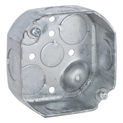 Caja Octagonal de Montaje / 4 Pulgadas / 8 Entradas Combinadas 1/2" y 3/4" / Profundidad 1 1/2" / Acero Galvanizado