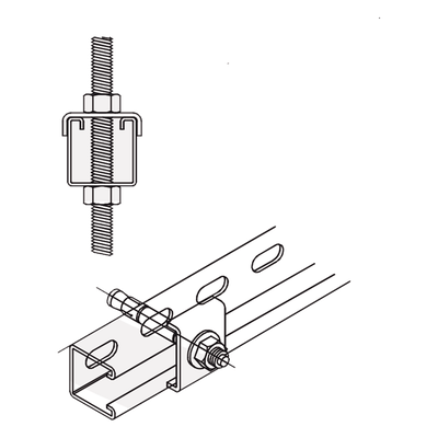 Tope Unicanal / Forma U / Tornillo 3/8" (9.5 mm) / Acero Galvanizado / Carga Pesada
