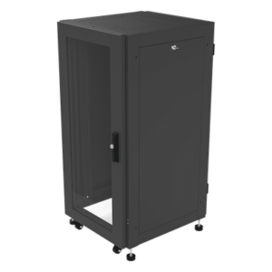 Gabinete de Piso 19in / 24UR / 600 mm Profundidad / Carga 532 kg / Puerta con Cristal Templado / Cierre 3 Puntos