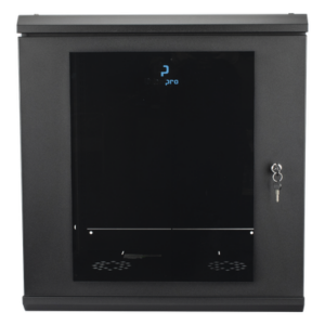 Gabinete Rack de Pared / 12 Unidades / 19 Pulgadas / Carga 100 kg / Vidrio Templado / Acero Calibre 18 / Ventilación Superior 120 mm