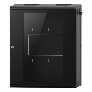 Gabinete Rack / 16 UR / Montaje Pared / Puerta Cristal Templado / Carga 80 kg / Abatible 120° / Ventilación 120 mm