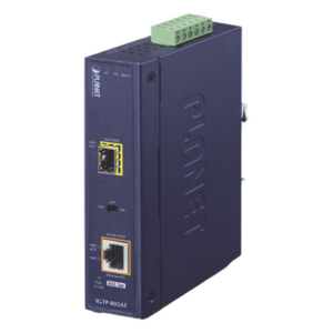 Convertidor de Medios PoE Industrial / SFP 1000BASE-X a RJ45 Gigabit / PoE+ 802.3at 30W / -40 a 75°C / IP30 / 12-48V CC o 24V CA