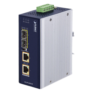 Convertidor de Medios Industrial / 2 SFP 100/1000X / 2 RJ45 10/100/1000T / PoE++ 802.3bt / 95W por puerto / -40 a 75 °C / IP30 / 12-56V CC