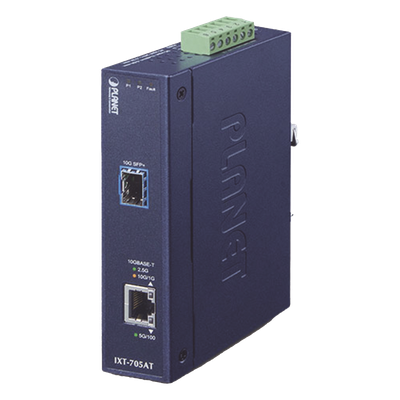 Convertidor de Medios Industrial / 10G/5G/2.5G/1G/100M / SFP+ 10GBASE-X / IP30 / -40°C a 75°C / Alimentación Redundante DC