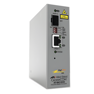 Convertidor de medios industrial PoE+ / 10/100/1000T a 100/1000X SFP / -40°C a 75°C / IP-30 / Sin ventilador / 70W PoE++