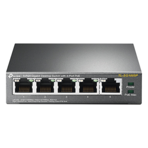Switch de Escritorio / 5 Puertos Gigabit / 4 Puertos PoE 802.3af/at 65W / PoE Extendido 250m (820 pies) / Sin Ventilador