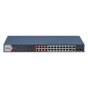 Switch PoE+ Administrable / 24 Puertos 10/100 Mbps / 2 Puertos Gigabit Combo / 370 W / Alcance Extendido 300 m (984.3 ft) / Protección 6 kV