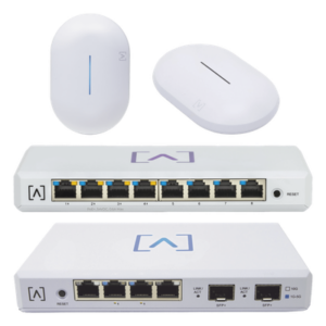 Kit de Red Profesional / Router Gigabit / Switch PoE 8 Puertos / 2 Puntos de Acceso Wi-Fi 6 / Administración en la Nube / Filtrado de Contenido