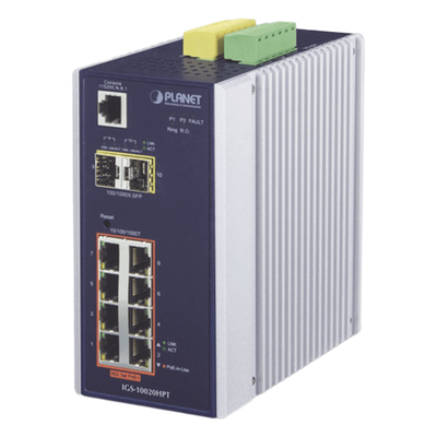 Switch Industrial Administrable Capa 2 / 8 Puertos PoE Gigabit 802.3af/at / 2 Puertos SFP 1/2.5G / Fuente Redundante / 258W PoE Total