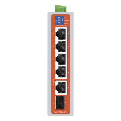 Switch Industrial PoE / 4 Puertos Fast Ethernet / 2 Uplink Gigabit / Alcance 250 m / Protección 6 kV