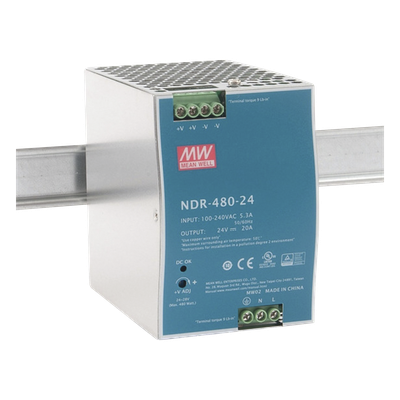 Fuente de Poder Industrial / 480W / Salida 24Vcc 20A / Entrada 100-240Vca / Eficiencia 92.5% / Riel DIN