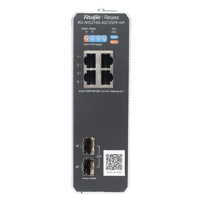 Switch Industrial PoE+ / 4 Puertos Gigabit / 1 PoE++ 60W + 3 PoE+ 30W / 2 SFP Uplink / 12 Gbps / -40°C a 75°C / Protección 6 kV