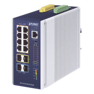 Switch Industrial Administrable Capa 3 / 8 Puertos PoE Gigabit 802.3bt / 2 Puertos SFP 1G/2.5G / 2 Puertos SFP 10G / IP30 / -40 a 75°C / 0.25 x 0.44 x 0.50 ft