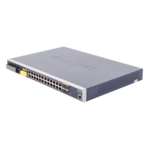 Switch PoE Industrial Capa 3 / 24 Puertos Gigabit 802.3af/at / 4 SFP Compartidos 100/1000X / Rango de Temperatura -40 ~ 75°C / Gestión Avanzada / Anillo Redundante