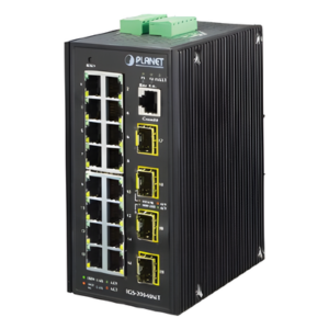 Switch Administrable Industrial / 16 Puertos Gigabit RJ45 / 4 SFP / -40°C a 75°C / IP30 / Fuente Redundante 12-48V DC