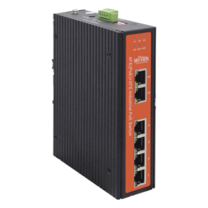 Switch Industrial PoE / 4 Puertos Fast Ethernet 802.3af/at / 2 Puertos Uplink Gigabit / PoE Extendido 250 m / Rango -30°C a 65°C