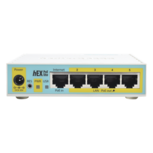 RouterBoard / 5 Puertos Fast Ethernet / 4 con PoE Pasivo / USB 2.0 / CPU 650 MHz / Rango -30°C a +70°C
