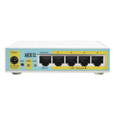 RouterBoard / 5 Puertos Fast Ethernet / 4 con PoE Pasivo / USB 2.0 / CPU 650 MHz / Rango -30°C a +70°C
