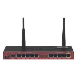 Router Board, 10 Puertos Ethernet, 1 Puerto SFP, Wi-Fi de Gran Cobertura 2.4 GHz Antenas de 4 dBi, hasta 1 Watt de potencia