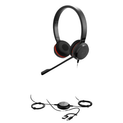 Auricular Profesional UC / Cancelación de Ruido / USB-C/A y Jack 3.5 mm / Micrófono con Supresión de Ruido / Controlador en Cable con LED