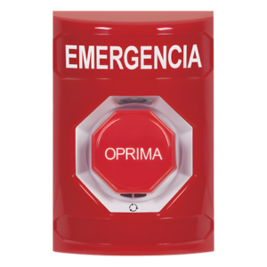 Botón de Emergencia / Acción Mantenida / Girar para Restablecer / LED Multicolor / Texto Español / ADA / Anti-Vandálico