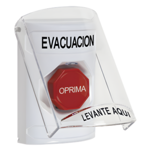 Botón de Evacuación / Tapa Protectora Policarbonato / Restablecimiento con Llave / Uso Interior y Exterior / Compatible UL, cUL y ADA